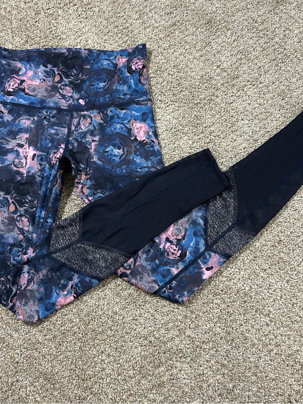 lululemon athletica Navy and Pink Floral Panel Leggings